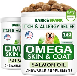 BARK&SPARK Omega 3 voor honden - 360 Fish Oil Treats for Dog Shedding, Skin Allergie, Itch Relief, Hotspots Treatment - Joint Health - Skin and Coat Supplement - EPA & DHA Fatty Acids - Salmon Oil