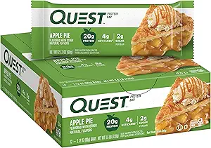 Quest Nutrition Apple Pie Protein Bar, 20g Protein, 4g Net Carbs, 2g Sugar, Gluten Free, Keto Friendly, 12 Count