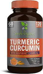 Kurkuma Curcumine met Bioperine, Black Pepper Extract voor Absorptie, Natuurlijke gezamenlijke ondersteuning en algemene gezondheid, 1500mg per portie, 120 Vegan Capsules