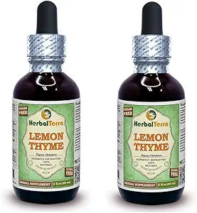 Citroenthym (Thymus x Citriodorus) Glyceriet, Organisch gedroogd kruiden Alcoholvrije vloeistof Extract (Grote naam: HerbalTerra, Trots gemaakt in USA) 2x2 fl.oz (2x60 ml)