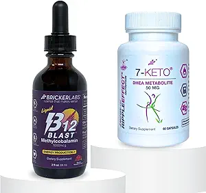 Bricker Labs MetaboBoost Duo: Fat-Burning & Energy Essentials: 7-Keto DHEA Metaboliet 50mg Weight Management Ondersteuning en B12 Blast Methylcobalamine 1000mcg sublingual Liquid Energy Vitaminen