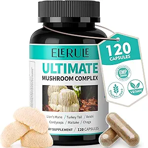 6 in 1 Paddestoelensupplement - Focus, Geheugen, Nootropics Brain & Immune Support Mushroom Complex with Lions Mane, Reishi, Cordyceps, Chaga, Turkey Tail, Maitake (120 Capsules)