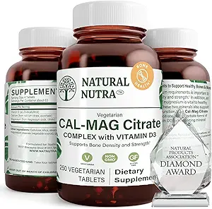 Natuurlijke Nutra Cal-Mag Citrate met vitamine D3,1000/500 mg Complex, Versterk botdichtheid, spier en nerve gezondheid, helpen behouden gezonde tanden, zeer Biobeschikbaarheid bronnen, 250 Vegan tabletten