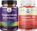 Bundle of Pure Magnesium Glycinate 400mg Per Serving for Mood Sleep and Relaxation 240ct and Vitamin D3 Gummies for Daily Wellness or Bone Muscle & Immune Support