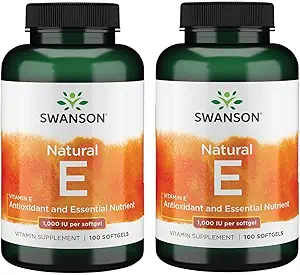 Swanson Vitamine E - Natuurlijke Vitamine Supplement Promoting Cardiovasculair Health - Natural Formula Delivering Essential D-Alpha Tocoferols - (100 Softgels, 1000 IE Elke) (2 Pack)