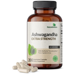 Futurebiotica Ashwagandha Extra sterkte Stress & Mood Ondersteuning met BioPerine - niet GGO-formule, 200 Vegetarische Capsules
