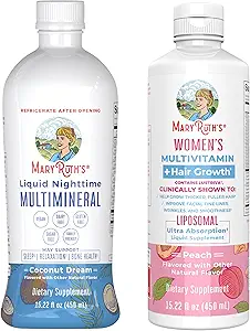 MaryRuth's Liquid Nighttime Multimineral (Coconut, 32oz) & Women's Multivitamine + Hair Growth Liposomale (Peach)