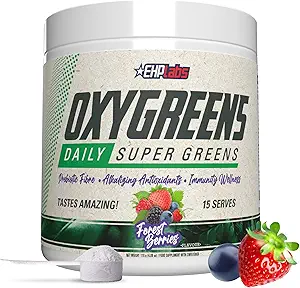 EHP Labs OxyGreens Super Greens Powder - Spirulina & Chlorella Superfood, Green Juice Powder & Greens Supplements with Prebiotic Fibre, Antioxidants & Immunity Support, 30 Serves (Guava Paradise)
