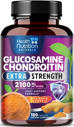 Glucosamine Chondroitin 2100mg - 3X Sterkte Joint Support Supplement met MSM, Glucosamine sulfaat, Kurkuma, Boswellia, quercetine voor cartilage, flexibiliteit & mobiliteit, gebotteld in de VS, 180 capsules