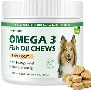Hond Allergie Relief Kauwen - Omega 3 Visolie huid en jas supplement - Honden jeuken & oorreliëf - verminderd vergieten, seizoen Allergieën droge huid jeukende Paws Hot spots behandeling