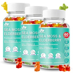 BIO VITALICA Sea Moss Gummies Elderberry BioVitalica - Vitamine C D + Zink - Irish Seamoss Vegan Gummy with Sea Moss Gel & Powder for Immunity, Detox - voor volwassenen en kinderen (3Packs)