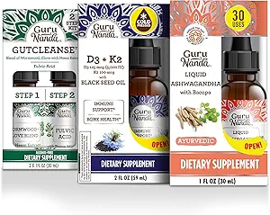 GuruNanda Total Wellness Boost met vloeibare Ashwagandha, Black Seed Oil & GutCleanse - Helpt met immuniteit en mind care