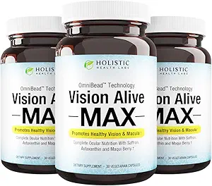 Holistic Health Labs Vision Alive Max met 8 Natural Ingredients Lutemax® 2020, bosbessen, bosbessen, c3g van Black Currant, Maqui Berry, Saffron en Astaxanthine (30 tellingen (pakket van 3))