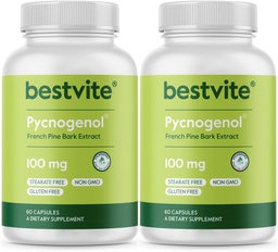 BESTVITE Pycnogenol 100mg (120 capsules) (60x2) - French Maritime Pine Bark Extract - No Stearates - Glutenfree - Non GMO