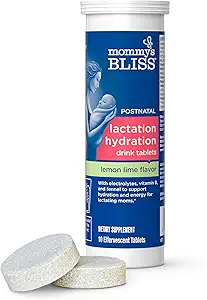 Mama's Gelukzaligheid Borstvoeding Drinktabletten, Lemon Lime smaak, Electrolytes + B Vitaminen, 1 Pack (10 Tablets)