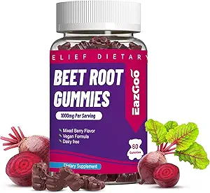 Bieten Root Gummies, Beetwortel Zachte Kauwen met bieten, druivenzaad Extract & Beetwortelpoeder, veganistisch, niet-GMO, 60 Tellen