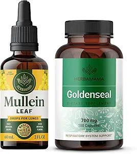 HERBAMAMA Mullein Leaf Extract en Goldenseal Capsules Kit - Bundle of Mullein Leaf Tinctuur 2 fl oz en 700 mg Goldenseal Root Capsules - Vegan, Non-GMO, Sugar & Alcohol-Free - 2 Pack