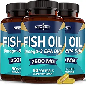 NEW AGE Omega 3 Fish Oil Supplement - Non GMO - EPA, DHA vetzuren Glutenvrij (270 Softgels (verpakking van 3))