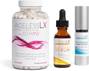 AgelessLX Supplement Capsule voor vrouwen met HMB + Hydrasilk Eye Cream 0.5 OZ + Bright Glow Face Serum 1 Fl OZ voor vrouwen bundel