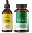 HERBAMAMA Mullein Leaf Extract en Goldenseal Capsules Kit - bundel van Mullein Leaf Tinctuur 4 fl oz en 700 mg Goldenseal Root Capsules - Vegan, Non-GMO, Sugar & Alcohol-Free - 2 Pack