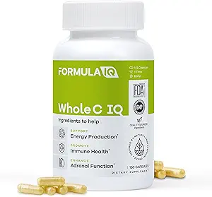 FIQ - Whole C IQ - Natural Vitamin C Supplementen met Amla Fruit Extract - IJzer, Energie, & Immuun Ondersteuning van hele voedselbronnen - Hoge Absorptie Vitamine C Capsules - 90 Capsules