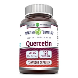 Verbazingwekkende Formules Quercetin 500mg 120 Veggie Capsules Supplement - Niet-GMO - Glutenvrij - Ondersteunt algehele gezondheid en welzijn