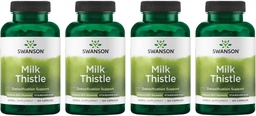 Swanson Milk Thistle (Standardized) - Herbal Lever Ondersteuning Supplement w/ 80% Silymarin - Natural Formula Helpen om de algehele gezondheid en welzijn te behouden - (120 capsules) (4 verpakkingen)