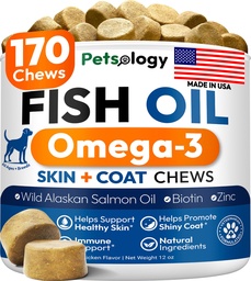 Omega 3 Visolie voor honden - 170 Kauwen - Omega 3 voor honden Itchy huid & Allergie Relief - Skin & Coat Supplement - EPA & DHA vetzuren - Honden Antivergieten & Hot Spot Treatment - Zalmolie