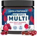 Llama Naturals Multivitamine voor mannen, Vegan, Biologische Gummies met vitamine D, C en K, Heren Real Fruit Gummy Vitaminen, Kauwbare Multivitamine Supplement, Geen Toegevoegd Suiker Cane, Cherry, 120 Ct