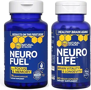 NATUURLIJKE STAKKEN NeuroFuel Nootropic + NeuroLife Bundle - Ondersteunt Focus, Geheugen & Hersenduurzaamheid* - Hersengezondheidssupplementen - 135 Totaal Capsules