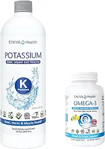 Eniva Liquid Ionic Kalium (32oz) en Omega-3 Visolie (60 caps) Boost Metabole functie, energie en immuunsysteem