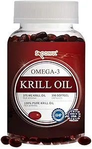 Lepelige Mini Krill Oil, 375mg 130 Servers, Gemakkelijk te slikken Mini Capsults voor voortekenen en senioren, Omega-3 DHA EPA Astaxanthine en essentiële Fosfolipiden, Made in USA