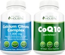 Calcium Citrate Complex 1000mg + CoQ10 100mg - 365 Vegan Capsules + 240 Softgels Bundle - Without Vitamin D - Made in USA