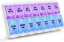 Sukuos AM Wekelijkse 7 dagen pil Organisator, 2 keer Een dag pil Box met Artritis Vriendelijk Push Knop, Geneeskunde Cases voor Vitamine/Visolie/Suplements, Gemakkelijk te reinigen (Purple&Blue)
