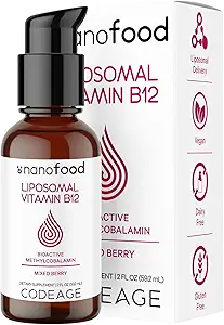 Codeage Liquid Vitamin B12 Methylcobalamine Supplement, 2-maand supply, Bio available Methyl B12, Vegan Non-GMO, 2 fl oz