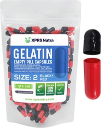 XPRS Nutra Maat 2 Lege Capsules - 100 Telle Lege Gelatine Capsules - Pillen DIY Capsule Vulling - Pure Bovine Pill Gel Caps for Do-It-Yourself Supplements (Zwart/Rood)