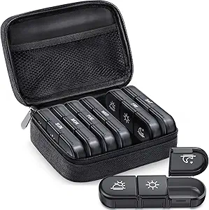 ZIKEE Large Weekly Pillen Case Organizer 3 keer per dag, Portable Licht Proof Canvas Bag Pill Box 7 Dag om uw privacy te beschermen en op te slaan medicatie, vitamine, visolie, supplement (zwart)