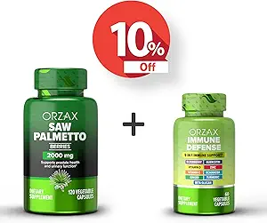 ORZAX Saw Palmetto 2000 mg 120 Vegatable Capsules en Immune Support Supplement, 9-in-1 60 Vegatables Capsules, Bundle