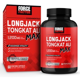 Force Factor Longjack Tongkat Ali Max voor mannen, mannelijke uithoudingsvermogen en vitaliteit supplement gemaakt met Tongkat Ali Extract en belangrijke natuurlijke ingrediënten voor Superior Absorptie, 1200 mg, 60 capsules