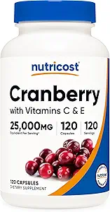 Nutricost Cranberry Extract 25.000 mg (120 porties) 2 flessen met vitamine C en vitamine E