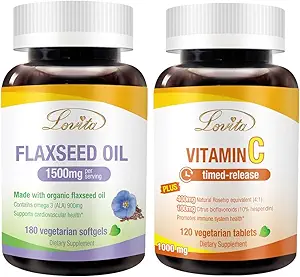 Lovita Vlaszaadolie en vitamine C Nutriëntenbundel. Dieetsupplement ondersteunt betere voeding en algemeen welzijn