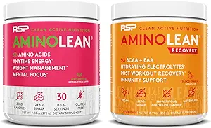 RSP NUTRITION AminoLean Pre Workout Energy (Watermelon 30 Servings) met AminoLean Recovery Post Workout Boost (Blood Orange 30 Servings)