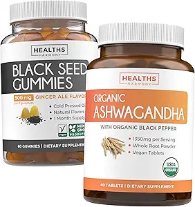 Black Seed Oil Gummies & Ashwagandha (1-maand supply) - vitale Calm Fusion Bundle - Black Seed Oil Gummies Ginger Ale Flavor Cold-Pressed Nigella Sativa & Organic Ashwaganda Natural Adrenal Support