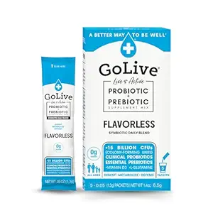 GoLive Prebiotic & Probiotic for Women, Men, Kids. Flavor-Free, Sugar-Free, Synbiotic Powder w/ GOS, L-Glutamine, Vitamin D3, Electrolytes. For Gut Health, Digestion, Metabolism, Immunity 15-50B CFUs.