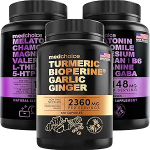 MEDCHOICE Turmeric & Ginger (120ct) and Sleep Melatonin (180ct) Supplement Bundle - Wellness Duo for Joint, Digestion, Sleep, & Immune Support - Vegan, Non-GMO, Gluten-Free