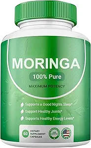 Moringa Powder Capsules - 800mg Pure Nutriënt-Rich Moringa Powder - A Natural Green Antioxidant Superfood - Ondersteunt Energie, Gut Health+Essential Vitaminen & Aminozuren
