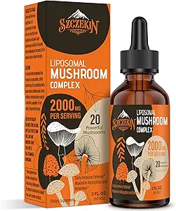 Liposomal Mushroom Complex Drops 2000 MG - 20 Biologische Paddestoel Extracten - Advanced Liquid Formula for Immunity, Cognitive and Memory - Lions Mane Supplement, Reishi, Cordyceps, Chaga, 300 Servings