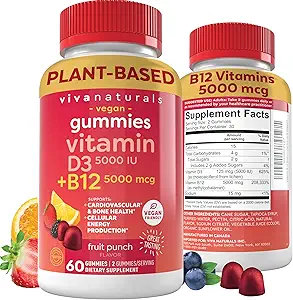 Vitamine B12 Gummies voor volwassenen 5000 mcg met vitamine D3 5000 IE - Kauwbare vitamine B12 5000 MCG Gummies voor vrouwen, vitamine D en B12 Gummy Vitamine
