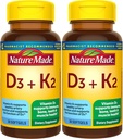 Nature Made Vitamin D3 K2, 5000 IE (125 mcg) Vitamine D, Dieetsupplement voor bot, tanden, spier- en immuungezondheidsondersteuning, 30 Softgels, 30 Day Supply - Pack of 2