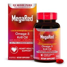MegaRed Antarctische Krillolie 750mg, Omega 3 Fatty Acid Supplement, Ultra Concentrate EPA & DHA Softgels, Antioxidant Astaxanthine, Hartgezondheidssupplement zonder visolie Afdronk, 80ct